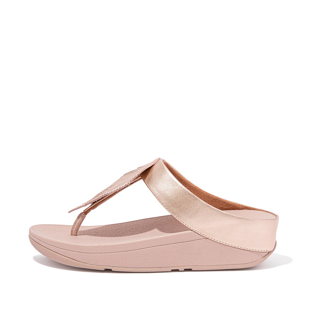 Fitflop Womens Sandals Rose Gold - Fino Feather Metallic Toe-post - EM7395260